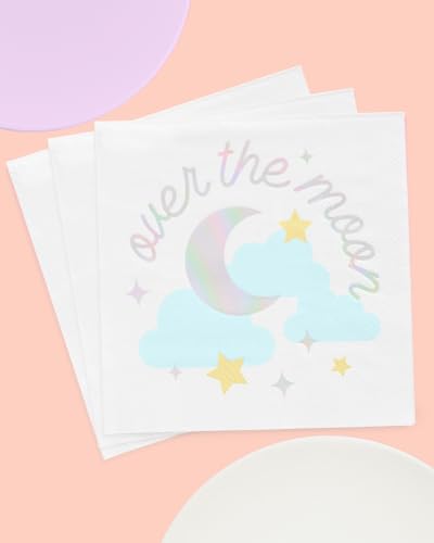 xo, Fetti Over the Moon Napkins - 3-ply, 50 pcs | Baby Shower Decoration, Kids Birthday Tablescape, Gender Reveal Party, Mom to Be Dinner Setting, Bday Decor