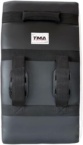 TMA Kick Shield Muay Thai Kickboxing, Heavy Curved Kicking Striking Body Pad, Target MMA Boxing Training, Kickboxing Body Shield, 3 Padded Handles, Karate Kicking Pads, Sparring Sheild - color: Black/White