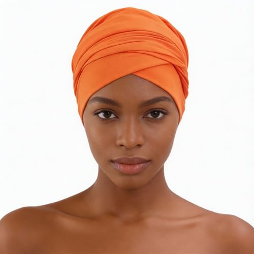 Turban Head Wrap Scarf,African Women' Soft Long Scarf Shawl Hair Bohemian Headwrap Stretch Headband Tie - color: Orange