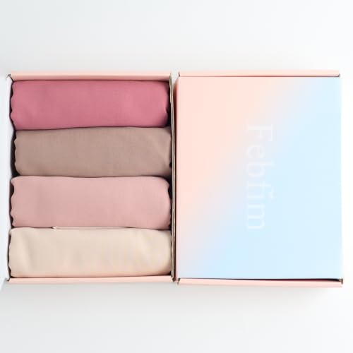Febfim 4 PCS Muslim Women Soft Premium Solid Chiffon Hijab Scarves Shawl Long Scarf Wrap Scarves with Gift Box - color: 2025 5g