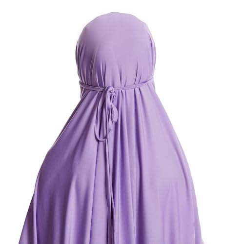 IBTOM CASTLE Little Girls Muslim Prayer Dress Abaya Long Sleeve Full Cover Lace Hijab Kaftan Dubai Islamic Modest Eid Jilbab - color: Purple, size: 4-5T