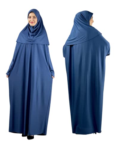 Women Prayer Clothes with Hijab Muslim Outfits Long Robe Abaya Turkish Islamic Dresses Dubai Kaftan with Rosary - color: Purple