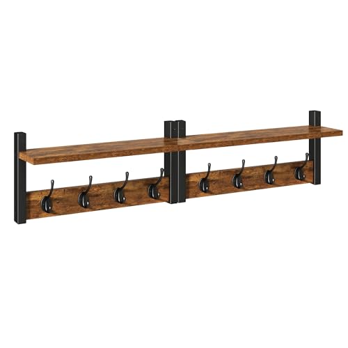 YMYNY Coat Rack Shelf Wall Mounted, Coat Hooks Set of 2, Entryway Coat Hanger with 8 Hooks, 31.5" Wall Floating Shelf with Hat Rack, for Kitchen, Bedroom, Bathroom, Rustic Brown UHWS001H-2 - color: Rustic Brown, size: 31.5"-2 pack
