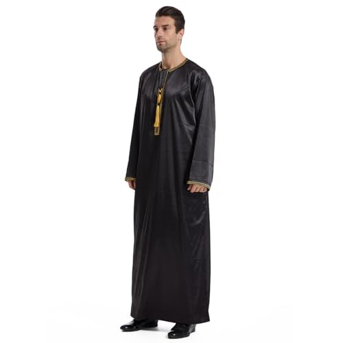 Qianliniuinc Muslim Islamic Pakistan Dubai Abaya Thobe Middle East Style Embroidered Men's Clothing S-XXXL - color: Black, size: Medium