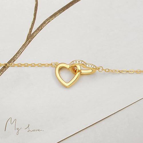 POTESSA 18K Gold Plated Pendant Necklace Medallion Coin Heart Y Shaped Chain Toggle Necklace for Women Jewelry - color: Double Heart