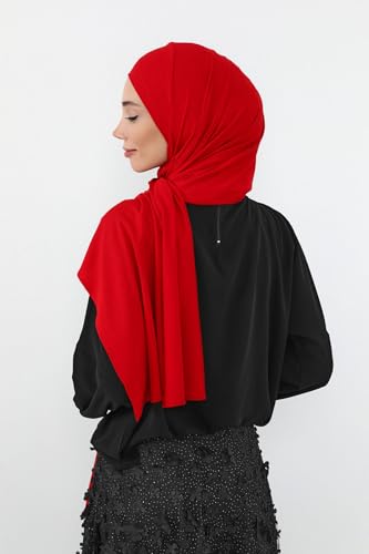 Aisha's Design Neck-Covering Practical Jersey Hijab with Built-In Ninja Bonnet - color: Red