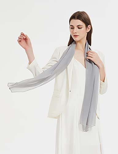 PANTONIGHT Long Chiffon Sheer Scarf For womens - color: 055 Plain Gray