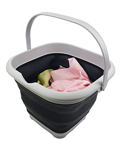 SAMMART 8.5L (2.2 Gallon) Collapsible Square Handy Bucket/Foldable SquareWater Pail/Portable Tub with Handle. Size 31x31cm (Grey/Slate Grey, 1) - color: Grey/Slate Grey