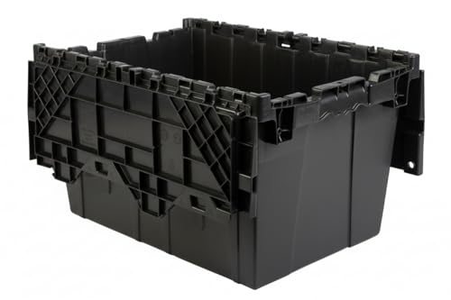 Hudson Exchange 21.9 x 15.2 x 12.8” (3 Pack) Storage Tote Distribution Container with Hinged Attached Lid, Black - color: Black