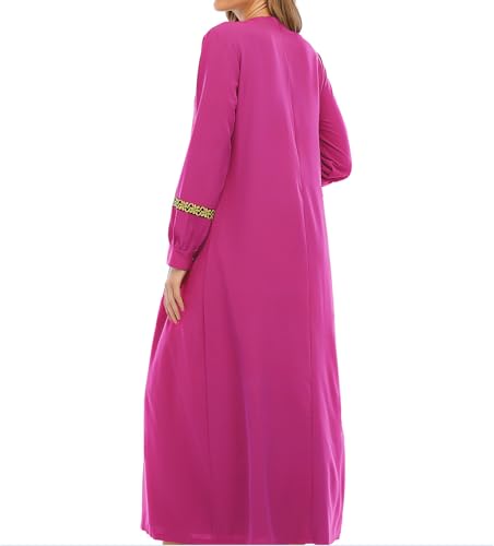 WSPLYSPJY Womens Muslim Abaya Dress Zipper Islamic Robe Pockets Maxi Prayer Clothes with Hijabs - color: Rose Red, size: Small
