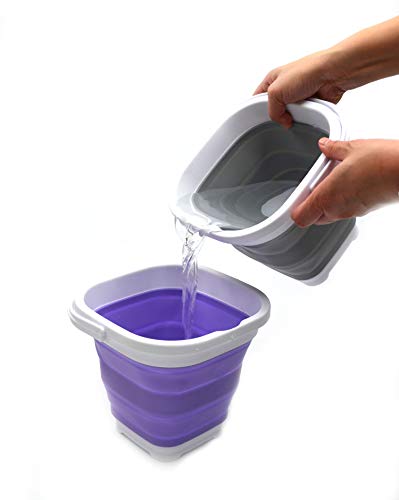 SAMMART 2.6L (0.68 Gallon) Super Mini Sqare Collapsible Plastic Bucket - Foldable Square Tub - Portable Fishing Water Pail - Space Saving Outdoor Waterpot (1, Grey) - color: Gray