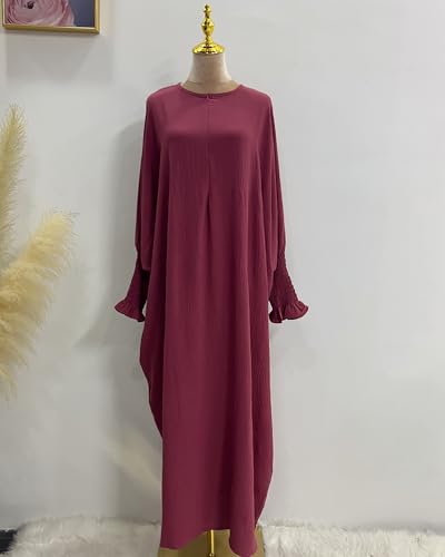 Muslim Prayer Abaya Islamic Women's Khimar Pure Color Hijab Dress Long Sleeve Dubai Kaftan - color: Darkred
