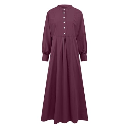 Dress for Women Muslim Long Sleeve Button Down Dress Shirt Prayer Casual Clothes Summer Fashion Outfits - color: Red, size: Small