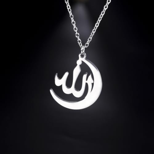 LIKGREAT Allah Necklace Stainless Steel Crescent Moon Allah Pendant Necklace Islamic Muslim Faith Jewelry for Eid Ramadan - style: s2