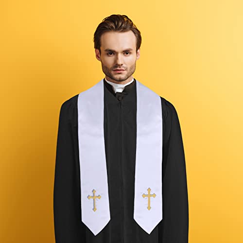 Jiuguva Clergy Robe for Adults Unisex, Priest Church Robe Set with Cross Stole, Minister Pulpit Baptism Choir Robe Attire - color: Black