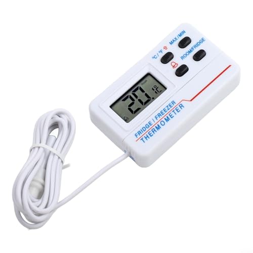 Digital Refrigerator Thermometer -50°C to 70°C with Large LCD Display, High Low Temperature Alarm for Cold Storage Aquarium Box Monitoring, White