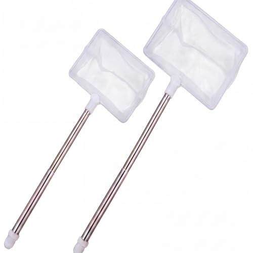 Sumind 2 Pieces Fish Tank Net Aquarium Mesh Fishes Net Long Handle Fish Nets with Extendable 12.5-27.5 Inch Stainless Steel Catch Nets for Aquarium Accessories 4 & 6 Inch - color: White