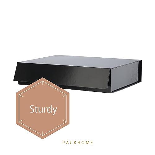 PACKHOME Gift Box 11.5x8x2.5 Inches, Sturdy Shirt Box with Magnetic Lid for Multiple Occasions (Glossy Black) - color: 11x7.8x2.3 Inch-Black-Pack of 1