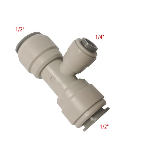Acetal Copolymer 1/2" x 1/4" Tube OD Tube Fitting,Reducing Union Tee Connector, Push to connect for RO water filter system parts (pack of 5) - style: Union Tee 1/2"x1/4"x1/2"