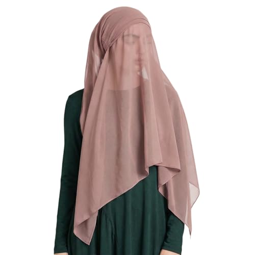 Yeieeo Instant Chiffon Hijab with Undercap (Tube or Bandage Cap), Breathable, no sweat buildup,Solid Chiffon Head Wraps - color: Dusty Pink