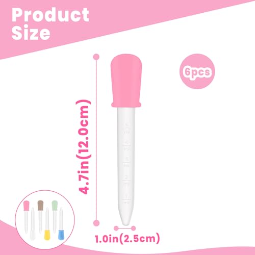6 Pack Liquid Pipettes Droppers Silicone 5ml Clear Dropper, Crafts Projects (6 Colors)