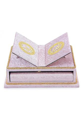 The Holy Quran Velvet Box Sets | Special Quran Holder Stand | Luxury Islamic Gift | Spiritual Grace| Quran Dimension;6.6*9.4inch/17*24cm I Perfect Ramadan, Eid, Umrah Gift for Muslim Women Men (Pink) - color: Pink