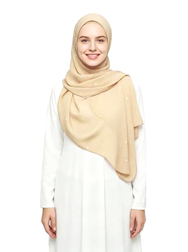 Lina & Lily Sparkle Shimmer Gold Glitter Women's Chiffon Hijab Head Scarf Shawl Wrap Lightweight - color: Beige