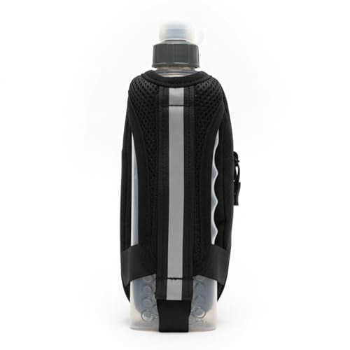 Handheld Running Water Bottle with Large Phone Holder – 12oz Grip-Free Hydration Flask with Pocket for Cards & Keys – Adjustable Strap for Walking, Running, Hiking