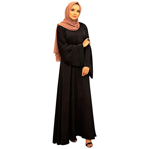 Casual Muslim Women's Long Dress Women Dubai Dress Kaftan Abayas Tie Front Islamic Abaya - color: Black, size: Large