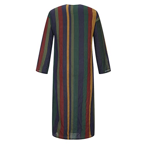 Men's Muslim Kaftan Thobe 3/4 Sleeve East Islamic Saudi Arabic Robes Lightweight Stripe Printed Dubai Caftan Gown - color: Yellow, size: Small