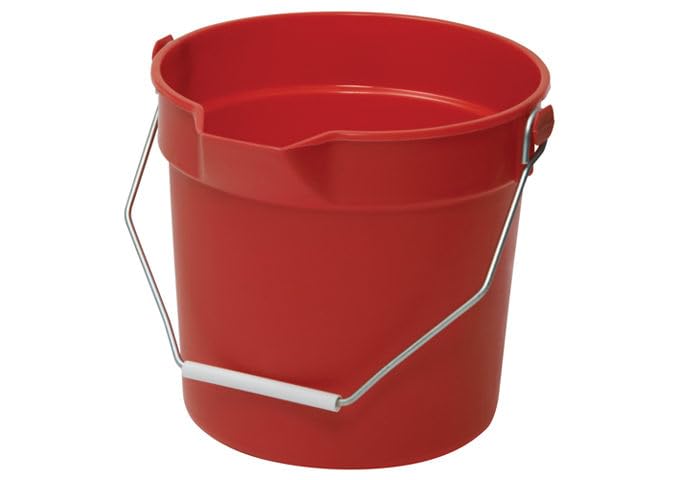 Winco 10 qt Red Heavy-Duty Plastic Bucket/Utility Pail with Pour Spout | Dishwasher safe, BPA-free, Heavy-duty, Drip-free pour spout, Capacity markings