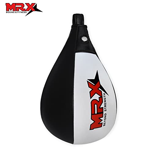 MRX Speed Punching Bags Genuine Leather MMA Training Speed Bag Muay Thai SpeedKills Punching, Dodge Striking Bag for Workout Pro Boxing Bag for Home Gym Kids, Men, Women - color: Black white