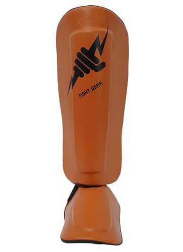 Muay Thai Shin Guards - Leather Leg Instep Protection Pads - Martial Art Kicking Sparring Training Gear for BJJ Karate, Boxing, Taekwondo, Kickboxing/MMA Training (Pair) - color: Brown, size: Large