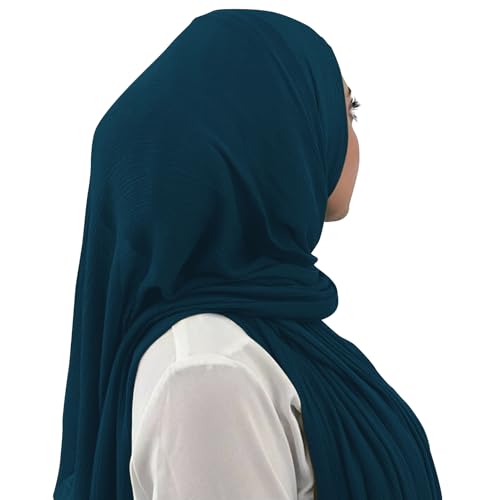 Premium Long Crinkle Chiffon Hijab Scarf for Women, Very Soft Muslim Head Scarfs - color: Deep Blue
