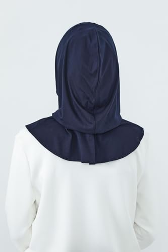 Aisha's Design Full Coverage%95 Cotton Bonnet for Women, Ready-to-Wear Hijab Bonnet Headscarf with Neck Coverage - color: Navy Blue
