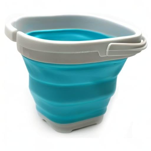 SAMMART 2.6L (0.68 Gallon) Super Mini Sqare Collapsible Plastic Bucket - Foldable Square Tub - Portable Fishing Water Pail - Space Saving Outdoor Waterpot (1, Grey/Bright Blue) - color: Grey/Bright Blue