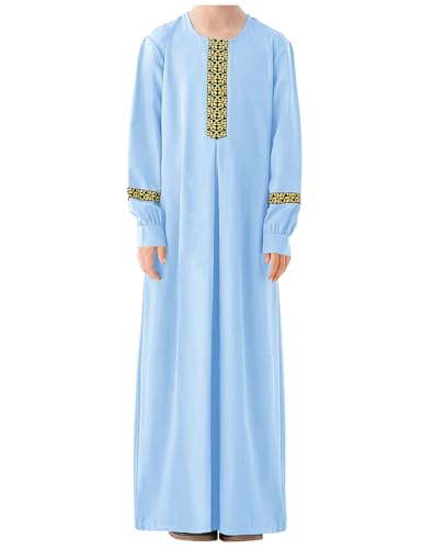 WSPLYSPJY Printed Abaya Girls Muslim Dresses Kids Prayer Robe - color: Sky Blue, size: 5-6 Years