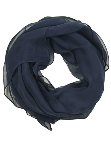 PANTONIGHT Long Chiffon Sheer Scarf For womens - color: 076 Plain Navy