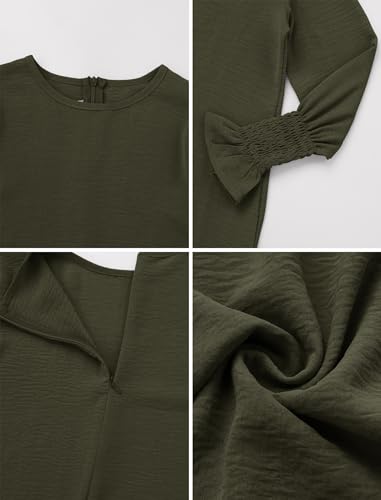 OBEEII Abaya for Girls Muslim Long Sleeve Prayer Dress Ramadan Kaftan Abaya with Hijab Islamic Clothing Arabic Eid Robe - color: Army Green, size: 3-4T