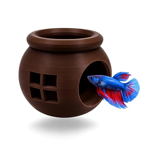 Floating Cozy Betta House, Natural Floating Betta Hide Out, Aquarium Hammock, Relaxing & Stress Relief, Suction Cup Included, 2.9" W x 2.6" H - color: Dark Brown