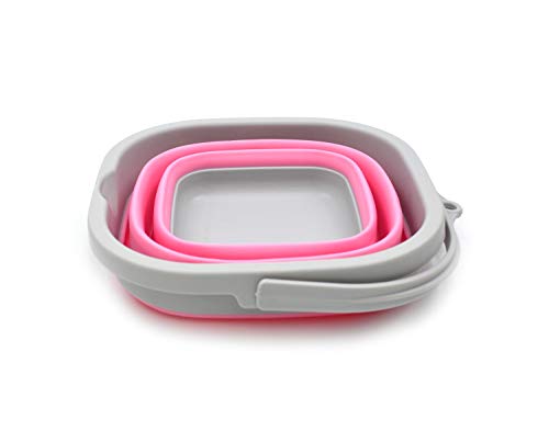 SAMMART 2.6L (0.68 Gallon) Super Mini Sqare Collapsible Plastic Bucket - Foldable Square Tub - Portable Fishing Water Pail - Space Saving Outdoor Waterpot (1, Pink) - color: Pink