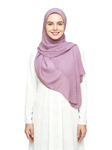 Lina & Lily Sparkle Shimmer Gold Glitter Women's Chiffon Hijab Head Scarf Shawl Wrap Lightweight - color: Dusty Pink