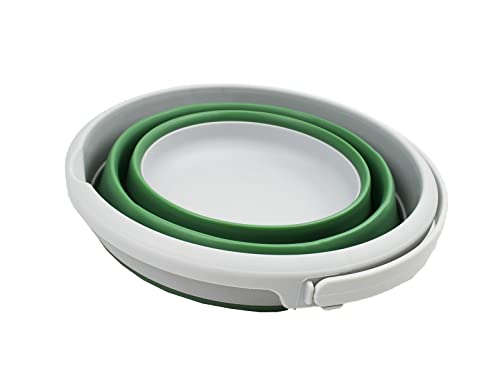 SAMMART 5.5L (1.4 Gallon) Collapsible Plastic Bucket - Foldable Round Tub - Portable Fishing Water Pail - Space Saving Outdoor Waterpot. (Grey/Dark Sea Green, 1) - color: Grey/Dark Sea Green