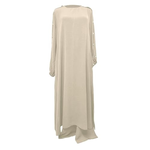 Muslim Dress Women Prayer Dresses Plus Size Maxi Dress Summer Casual Long Sleeve Flowy Long Sundresses - color: Beige, size: 3X-Large