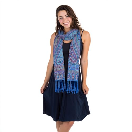 TUSHUSTY Pashmina Feel Shawls Wraps Rave Scarf for Women Soft Silky Reversible Men Scarves Hijab - color: Blue 2