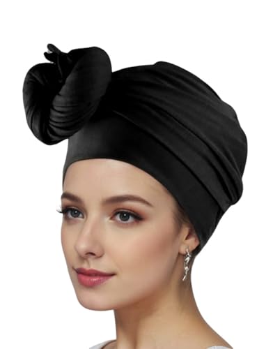 vabovin Head Wraps for Black Women Stretch Jersey Knit Turban Headwrap Solid Color Headscarf Headband Shawl - color: 03- Black