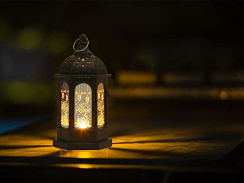 2 Pieces Ramadan Lantern Decoration, Ramadan Candle Lantern, LED Eid Mubarak Lamp, Ramadan Lantern Decor, Hanging Ramadan Lamp, for Home Tabletop Decor Creative Party Supplies (Black)