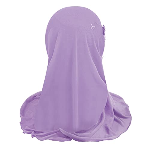 Girls Ice Silk Muslim Khimar Hijab Headscarf Flower Arab Scarf Shawls Neck Wrap Islamic Head Wrap for Age 2-7 Years - color: Style 3-purple