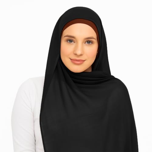 Premium Breathable Modal Cotton Hijab for Women, Lightweight, Non-Slip, Soft & Elegant Scarf for Everyday Wear - color: Jet Black