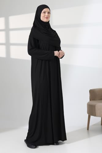ihvan online Muslim Dresses for Women, Prayer Dress, Islamic Abaya with Hijab, One-Piece Long Sleeve Muslim Dress - color: Black